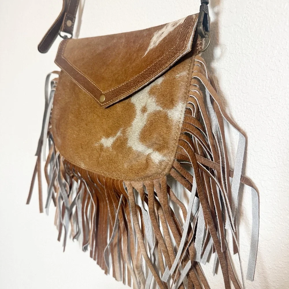 Cowhide Fringe Crossbody Myra Bag - Picture 3 of 8